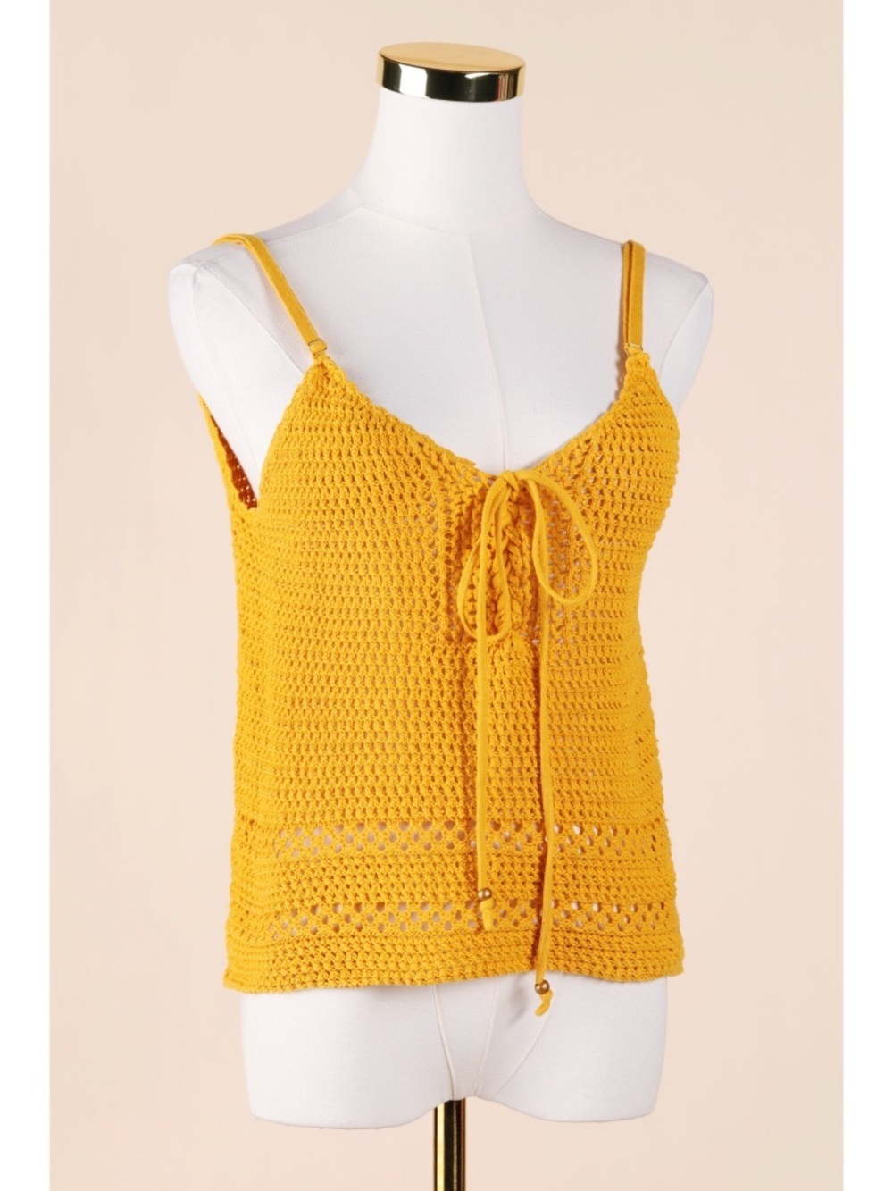 Sz S Cotton On 100% Cotton Mustard Yellow Knit Spaghetti Strap Tank Top EUC